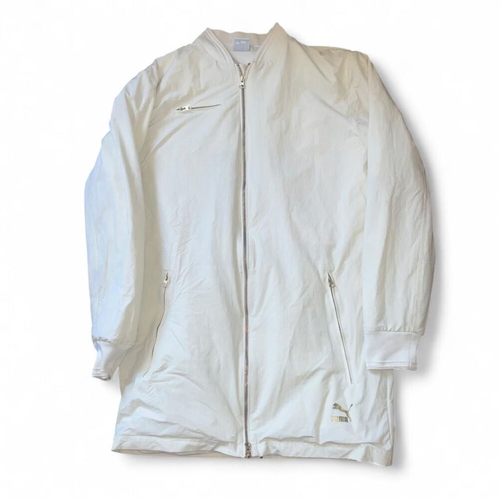 Vintage Y2K 2000 Adidas Women's Cream and Gold Fleece Lined Winter Jacket SZ L